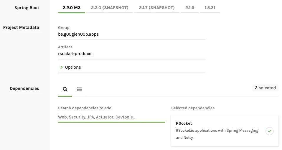 Spring boot project using RSocket